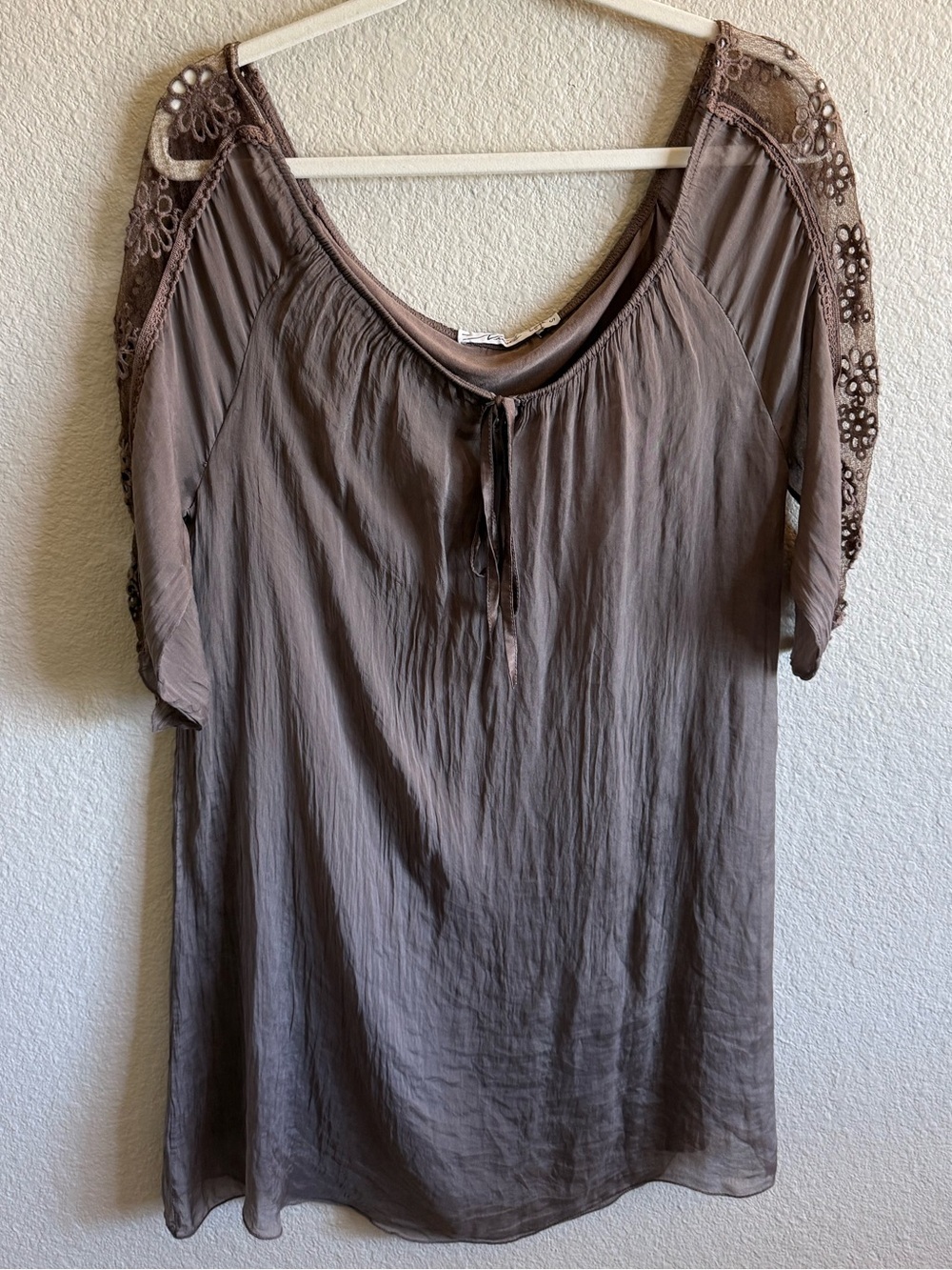 Nicole Italy 100% Silk and Lace Mini Slip Dress Peasant Boho Minimalist Small